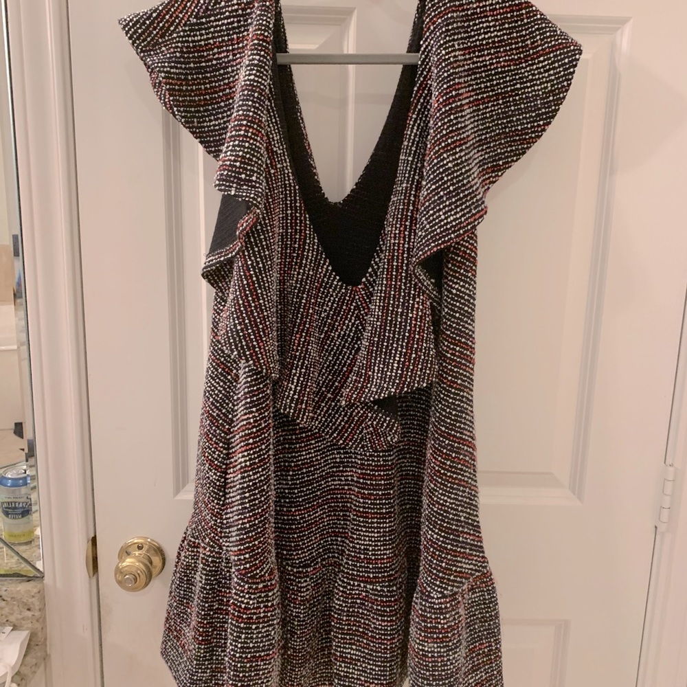 Something Navy tweed flouncy ruffle dress